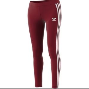 Maroon Adidas 3 Stripe Leggings
